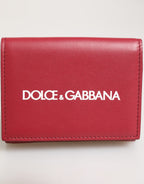 Dolce & Gabbana - Red Leather Bold Logo Print Trifold Card Holder Wallet