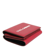 Dolce & Gabbana - Red Leather Bold Logo Print Trifold Card Holder Wallet