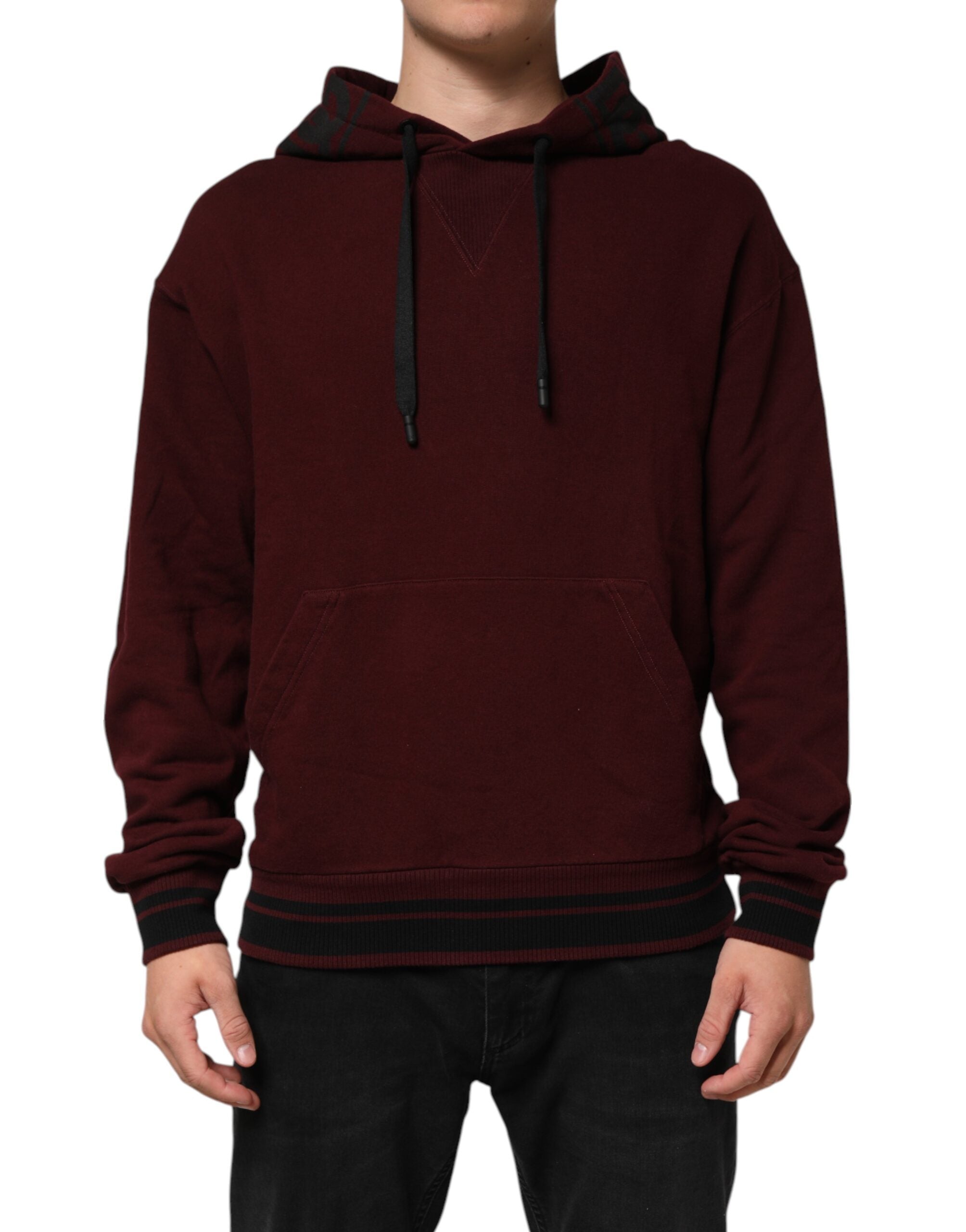 Dolce & Gabbana - Burgundy Cotton Plaid Lined Men Hoodie Sweater