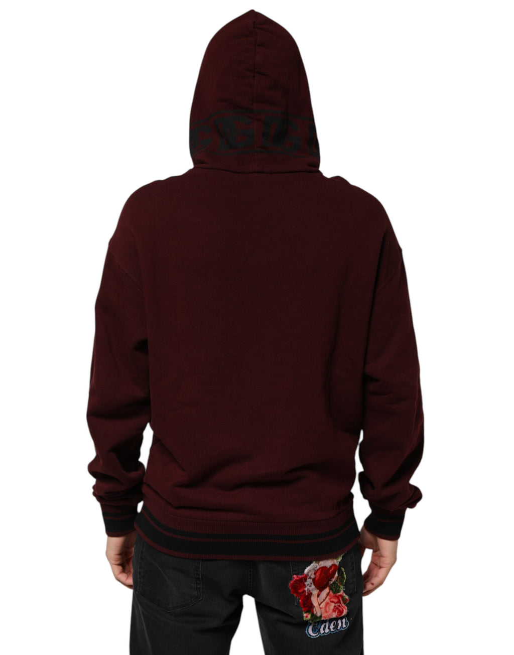 Dolce & Gabbana - Burgundy Cotton Plaid Lined Men Hoodie Sweater