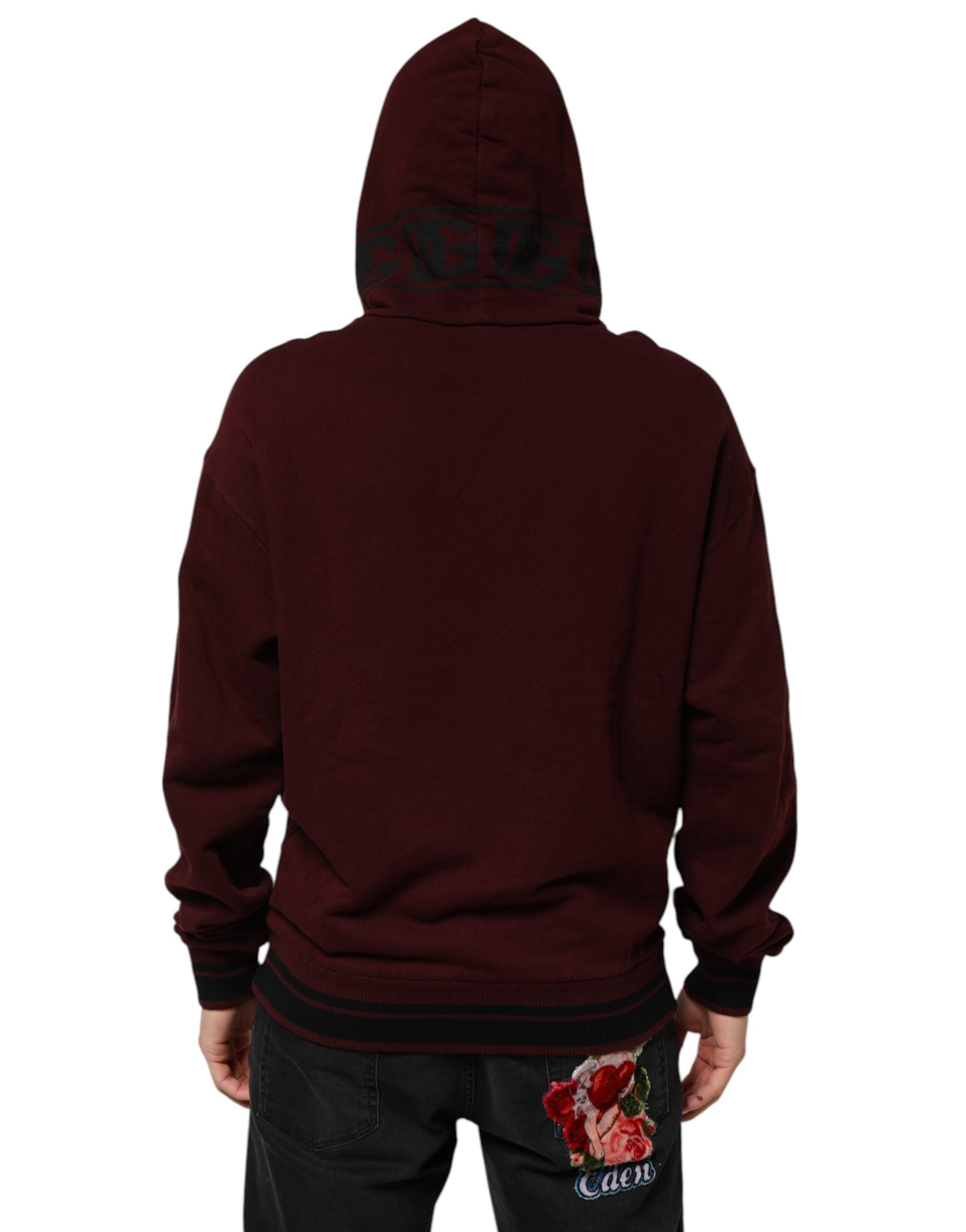 Dolce & Gabbana - Burgundy Cotton Plaid Lined Men Hoodie Sweater