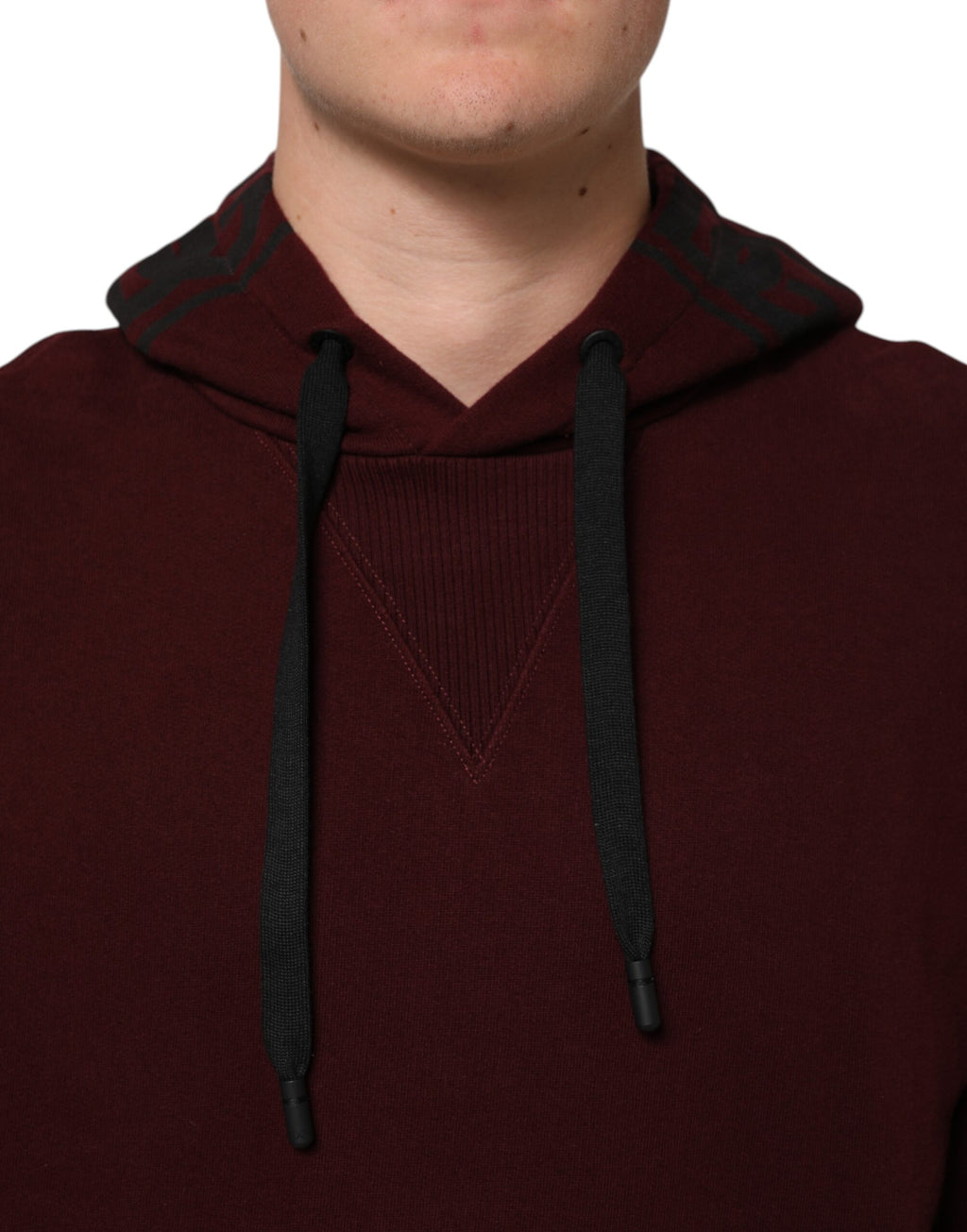 Dolce & Gabbana - Burgundy Cotton Plaid Lined Men Hoodie Sweater