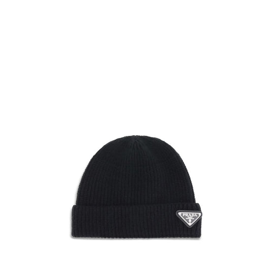 Prada – Black Wool & Cashmere Beanie Hat with Logo