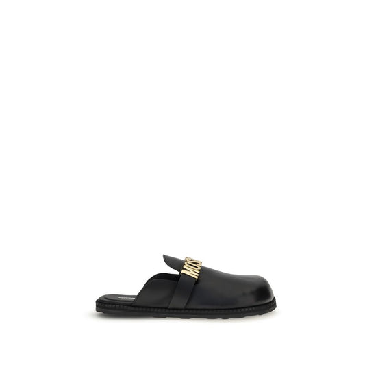 Moschino – Black Calfskin Logo Mules