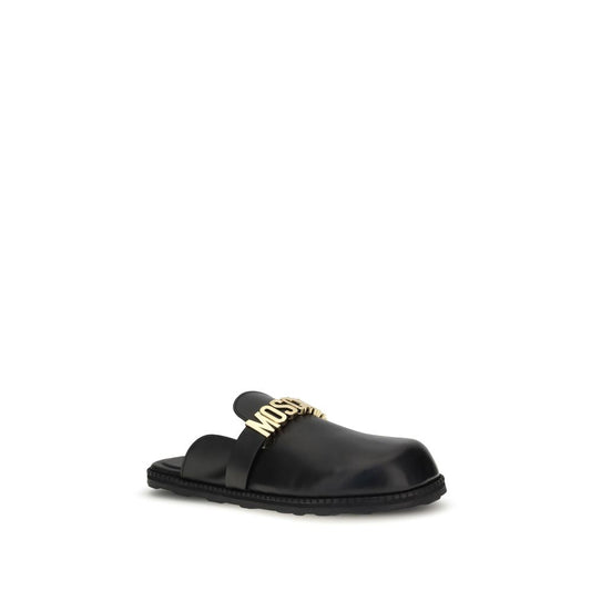 Moschino – Black Calfskin Logo Mules