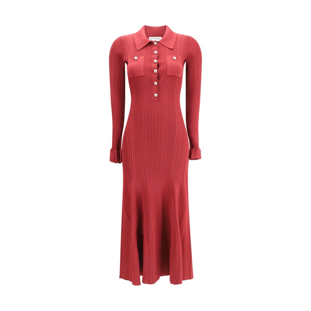 Self-Portrait - Red Viscose Casual Dress