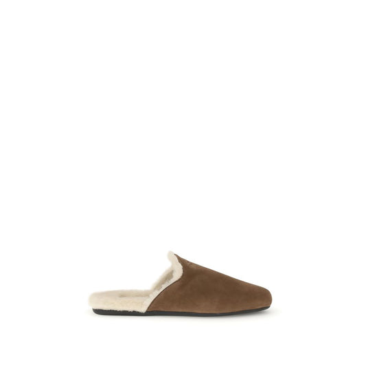 Prada – Brown Suede Sabots with Sheepskin Lining