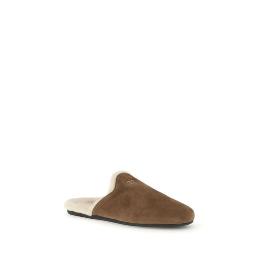 Prada – Brown Suede Sabots with Sheepskin Lining