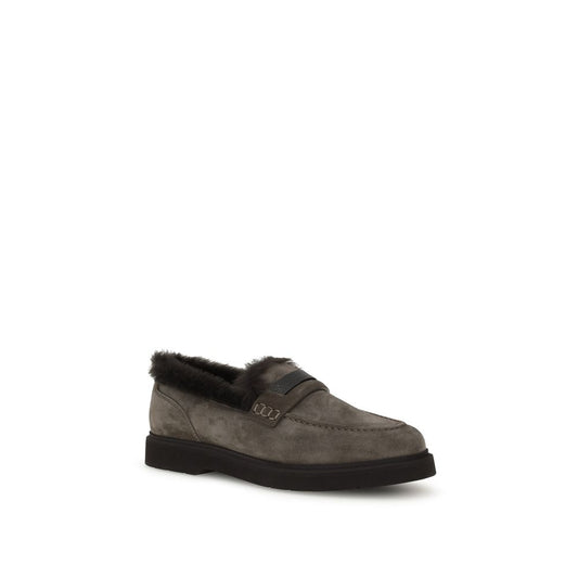 Brunello Cucinelli – Brown Suede Furry Loafers