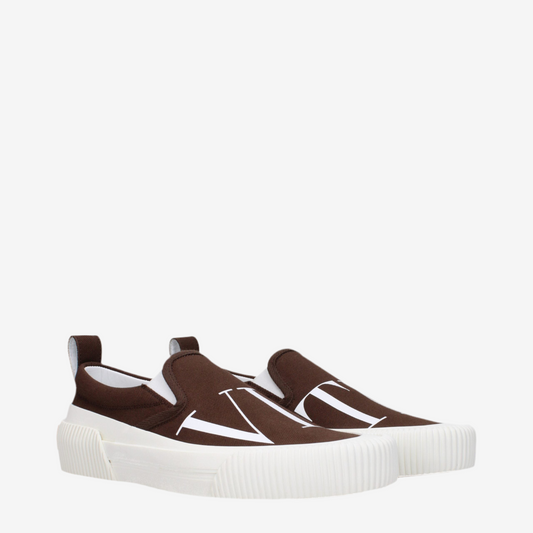 Valentino Garavani – Brown Fabric Slip-On Loafers