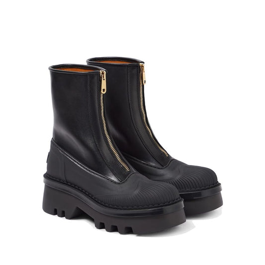 Chloé – Black Raina Leather Boots with Chunky Sole
