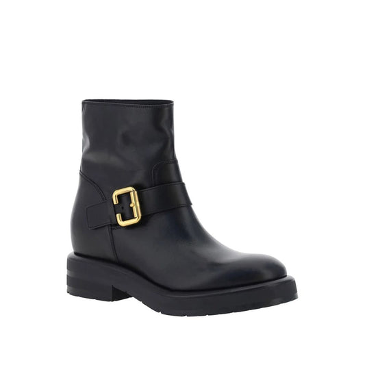 Chloé – Black Coddington Ankle Boots with Gold Buckle