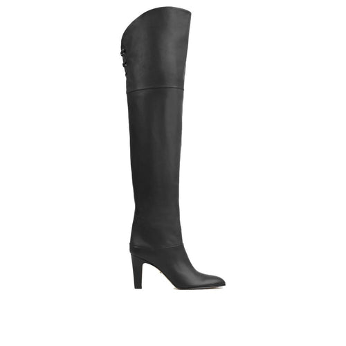 Black knee-high boot on a white background