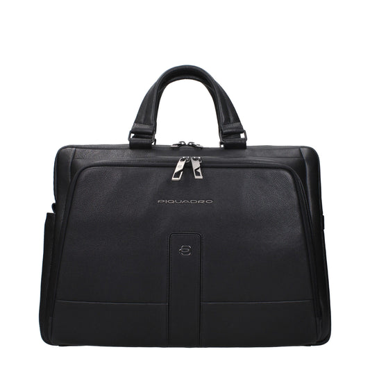 Piquadro – Black Leather Laptop Bag