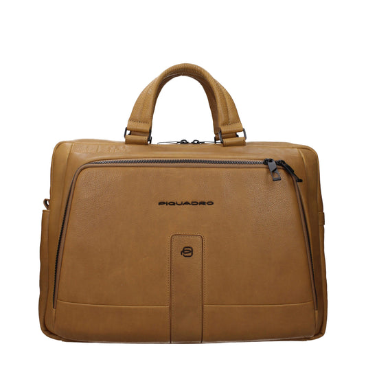 Piquadro – Beige Leather Laptop Bag