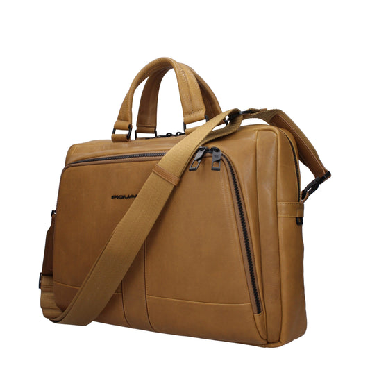 Piquadro – Beige Leather Laptop Bag