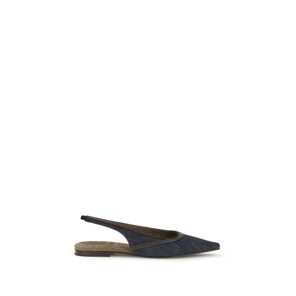 Brunello Cucinelli - Denim slingback Ballerinas