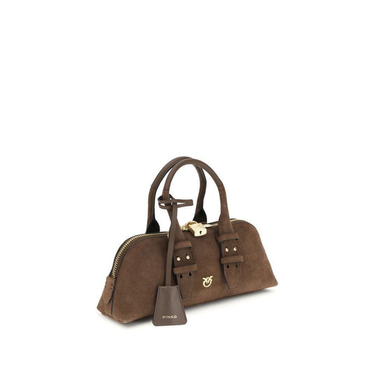 PINKO – Brown Suede Bowling Baguette Bag
