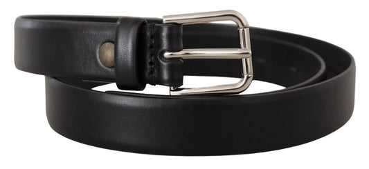 Dolce & Gabbana – Black Calf Leather Belt with Silver Buckle
