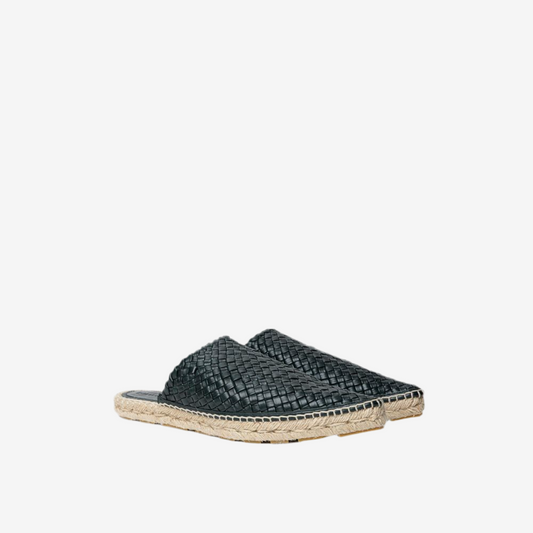Bottega Veneta – Dark Green Intreccio Leather Espadrilles