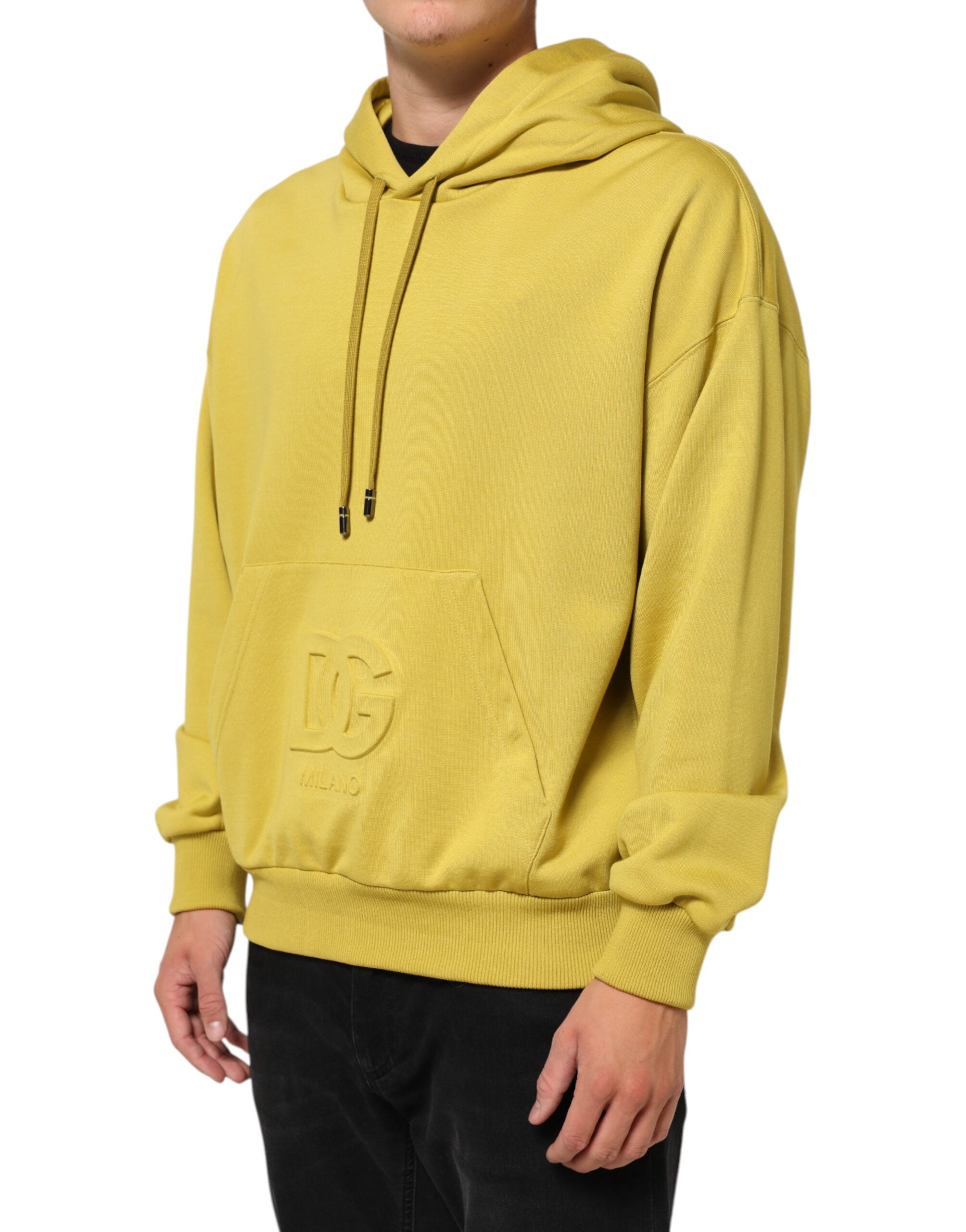 Dolce & Gabbana - Yellow Logo Cotton Hooded Sweatshirt Sweater
