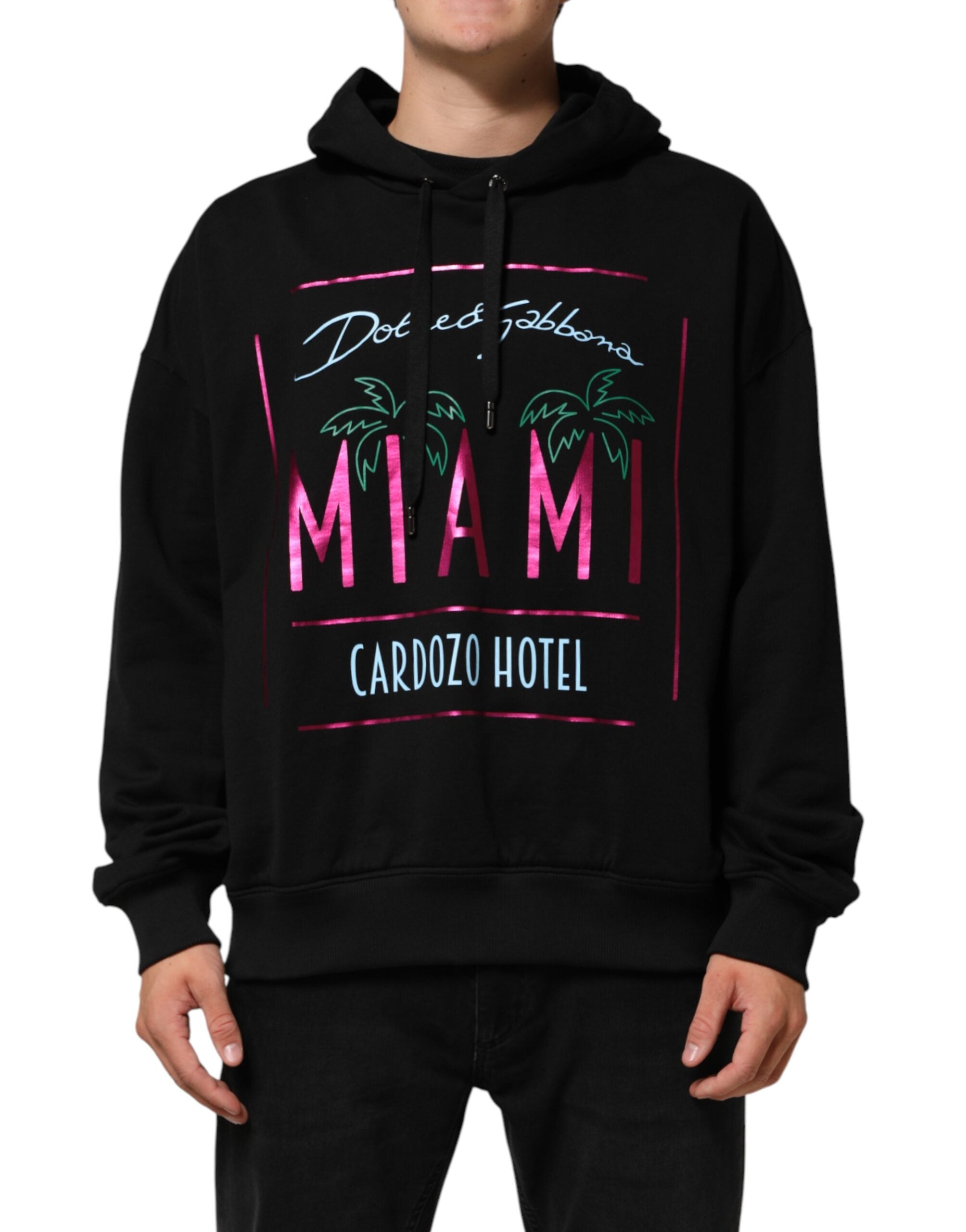 Dolce & Gabbana - Black Printed Hooded Men Sweatshirt Sweater