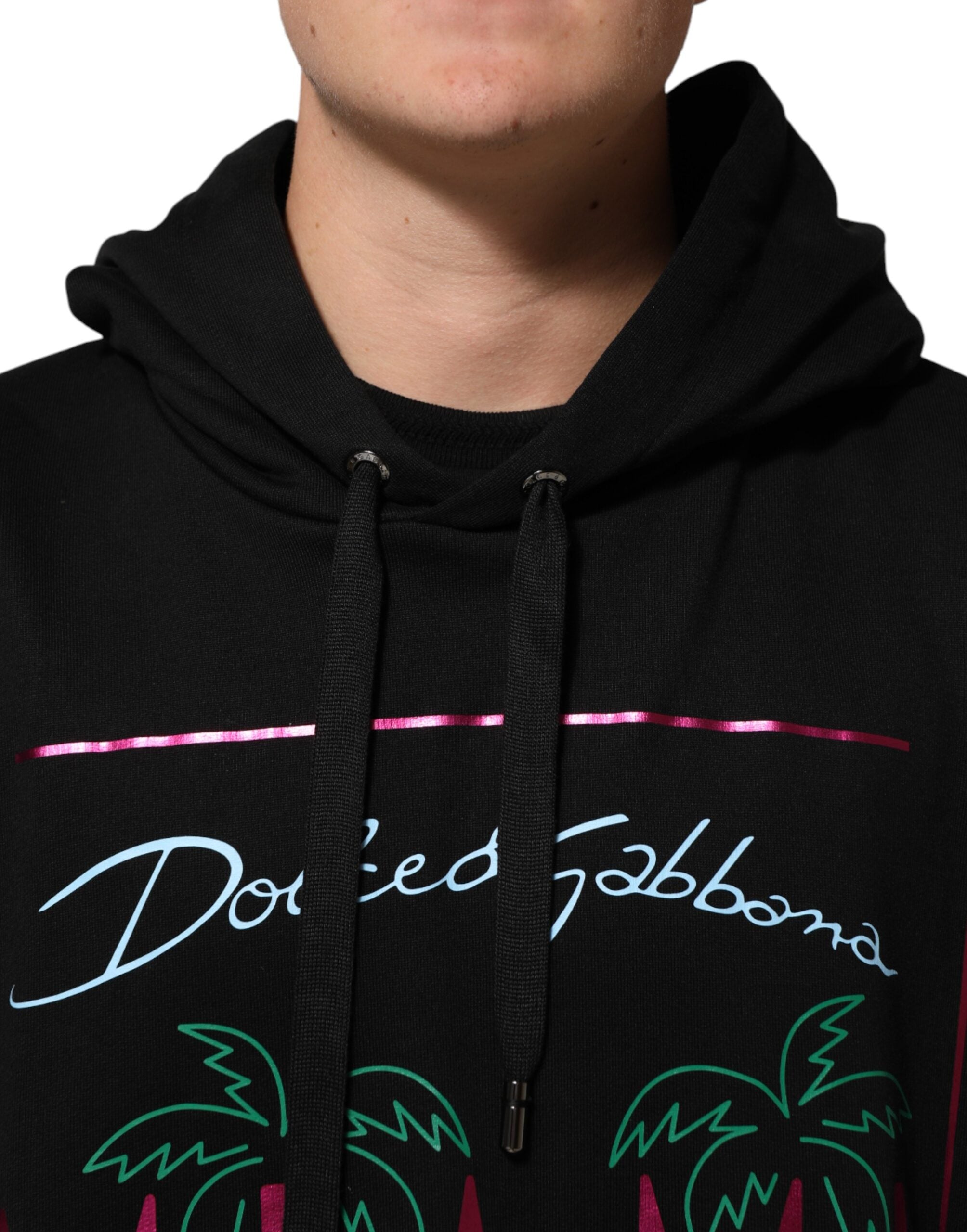 Dolce & Gabbana - Black Printed Hooded Men Sweatshirt Sweater
