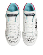 Dolce & Gabbana - White Leather Graffiti Low Top Sneakers Shoes