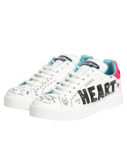 Dolce & Gabbana - White Leather Graffiti Low Top Sneakers Shoes