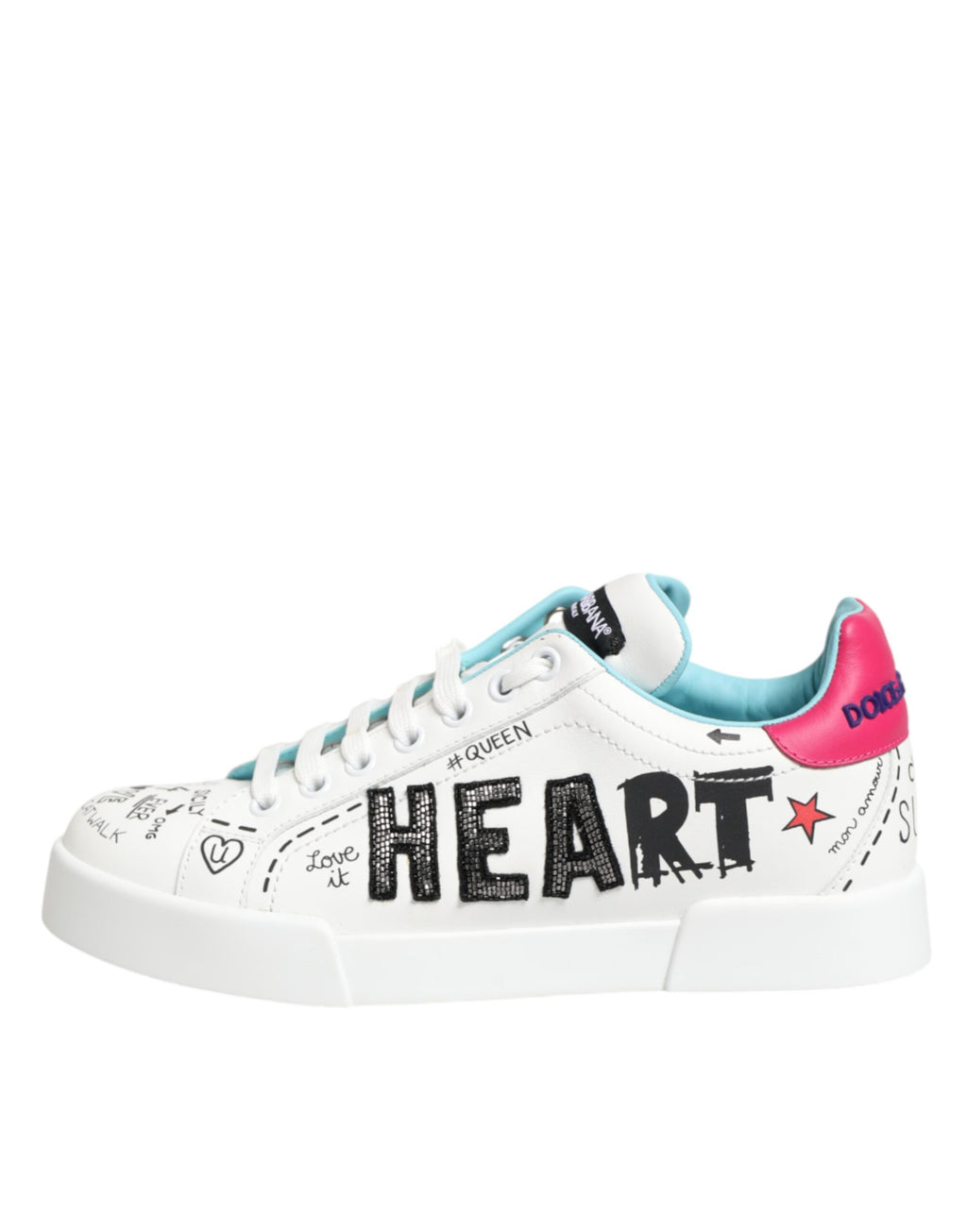 Dolce & Gabbana - White Leather Graffiti Low Top Sneakers Shoes