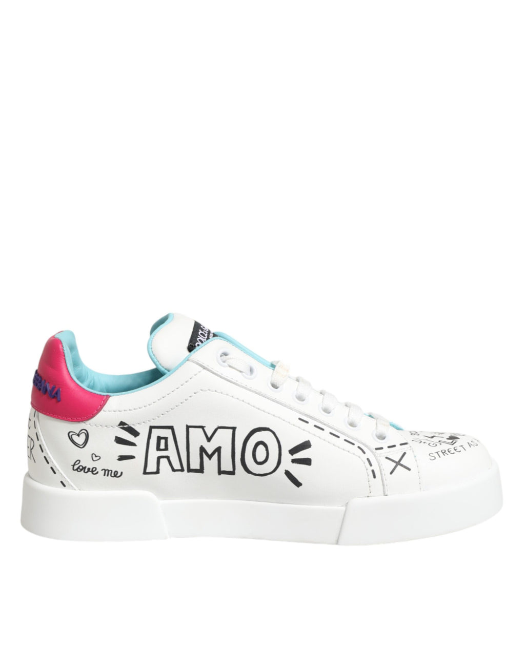 Dolce & Gabbana - White Leather Graffiti Low Top Sneakers Shoes
