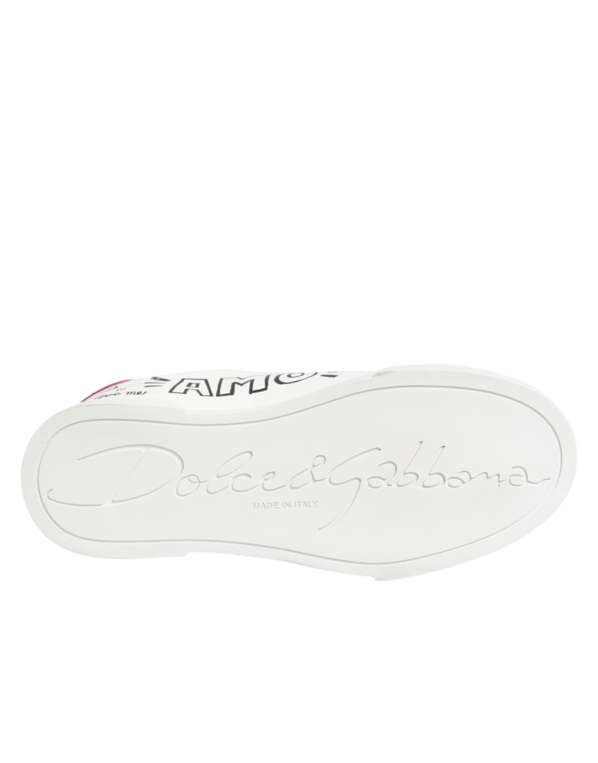 Dolce & Gabbana - White Leather Graffiti Low Top Sneakers Shoes