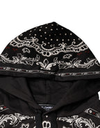 Dolce & Gabbana - Black Bandana Print Crown Logo Cotton Hoodie Sweater