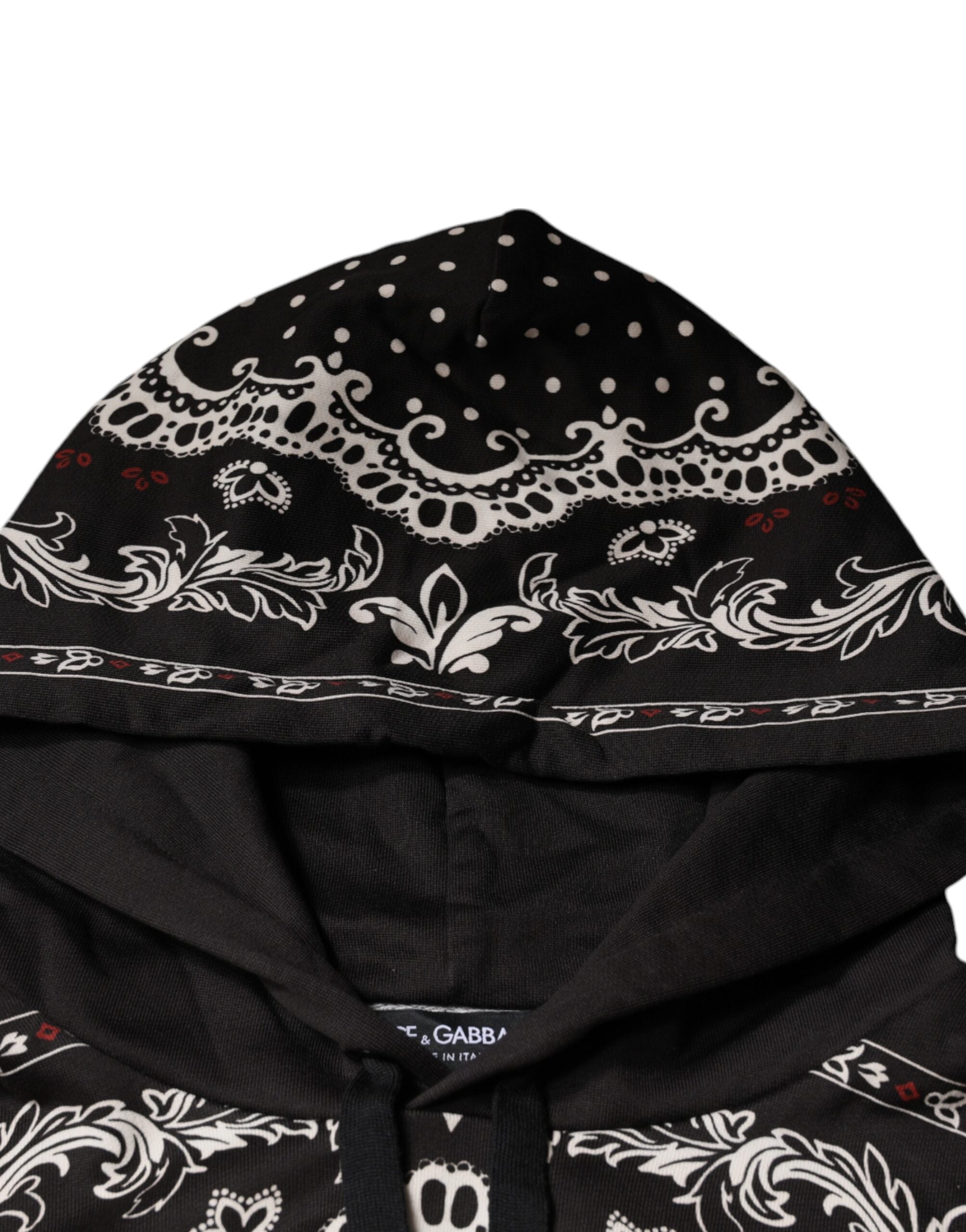 Dolce & Gabbana - Black Bandana Print Crown Logo Cotton Hoodie Sweater
