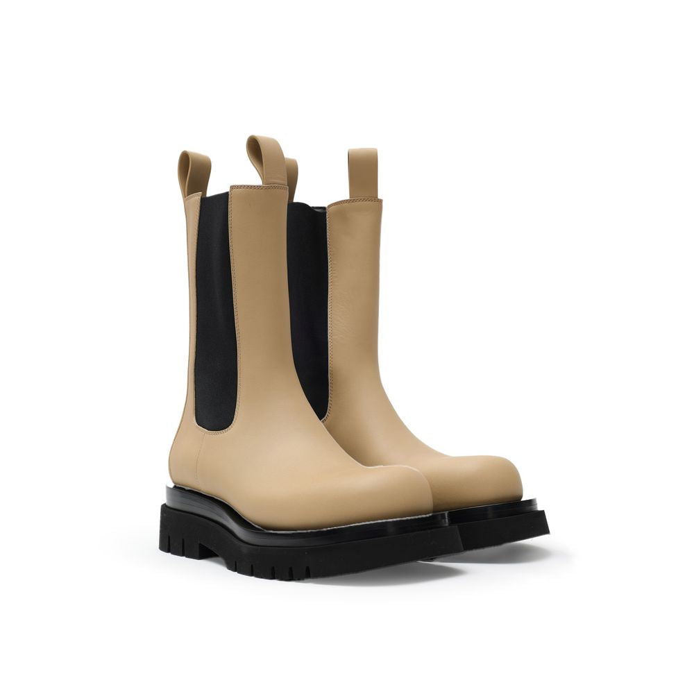 Bottega Veneta – Beige Leather Lug Ankle Boots