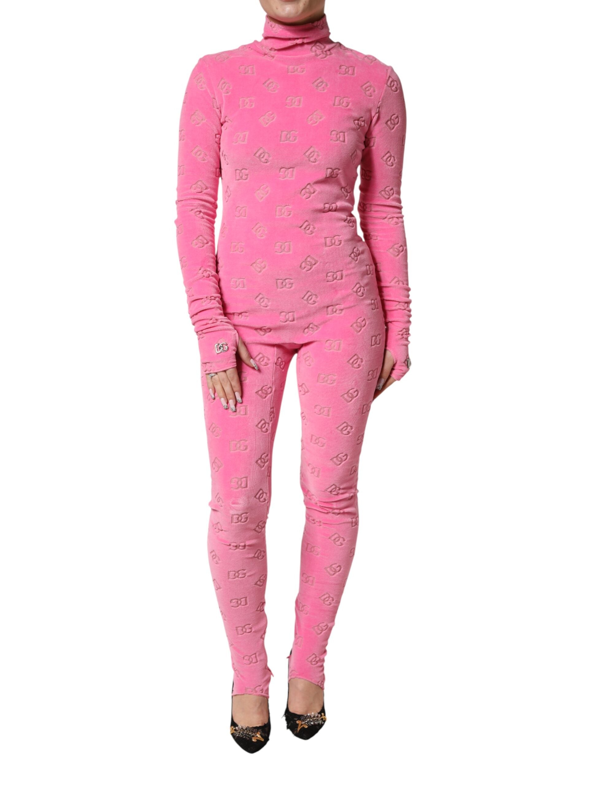 Dolce & Gabbana - Pink Logo Monogram Long Sleeve Jumpsuit  Dress