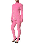 Dolce & Gabbana - Pink Logo Monogram Long Sleeve Jumpsuit  Dress