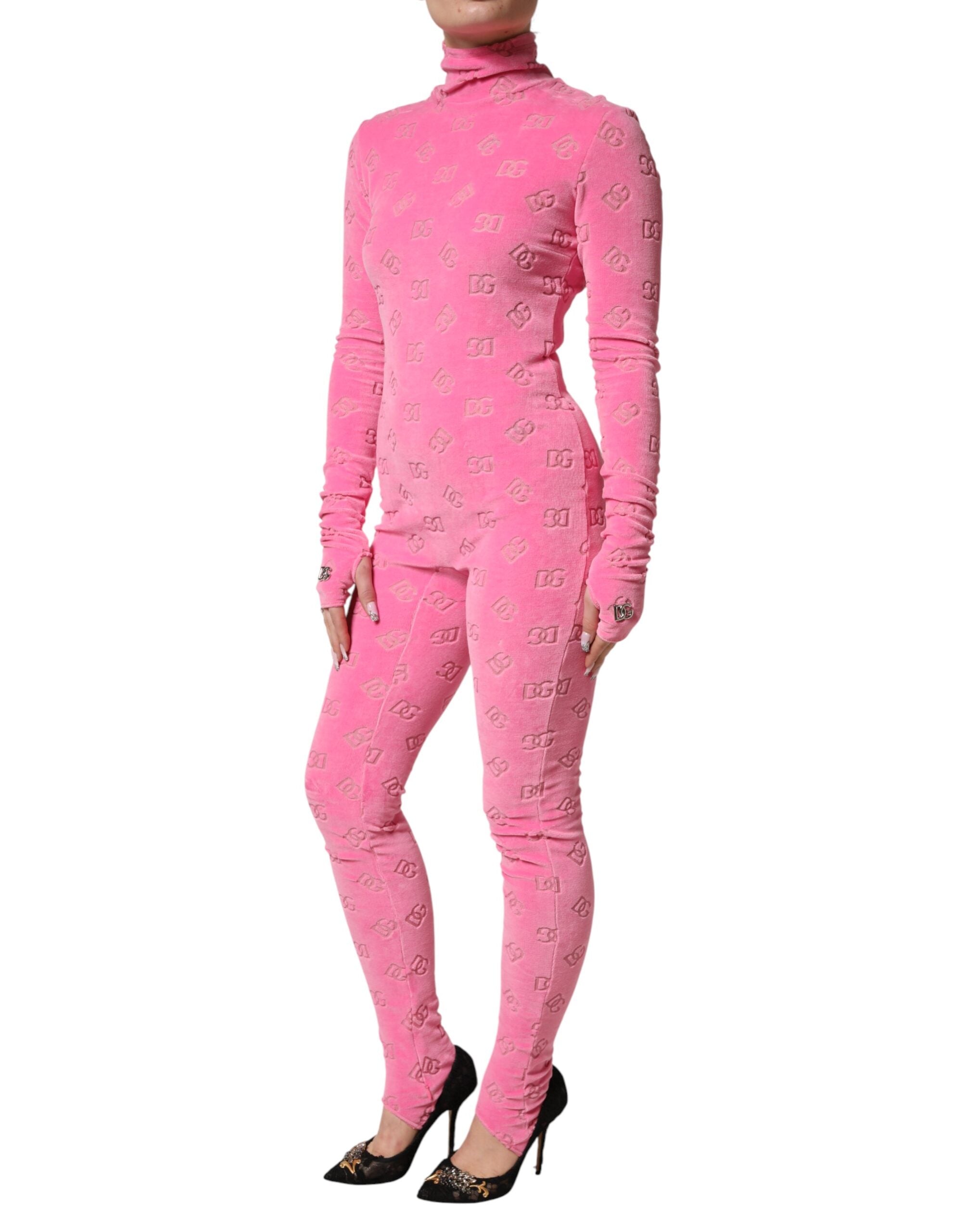 Dolce & Gabbana - Pink Logo Monogram Long Sleeve Jumpsuit  Dress