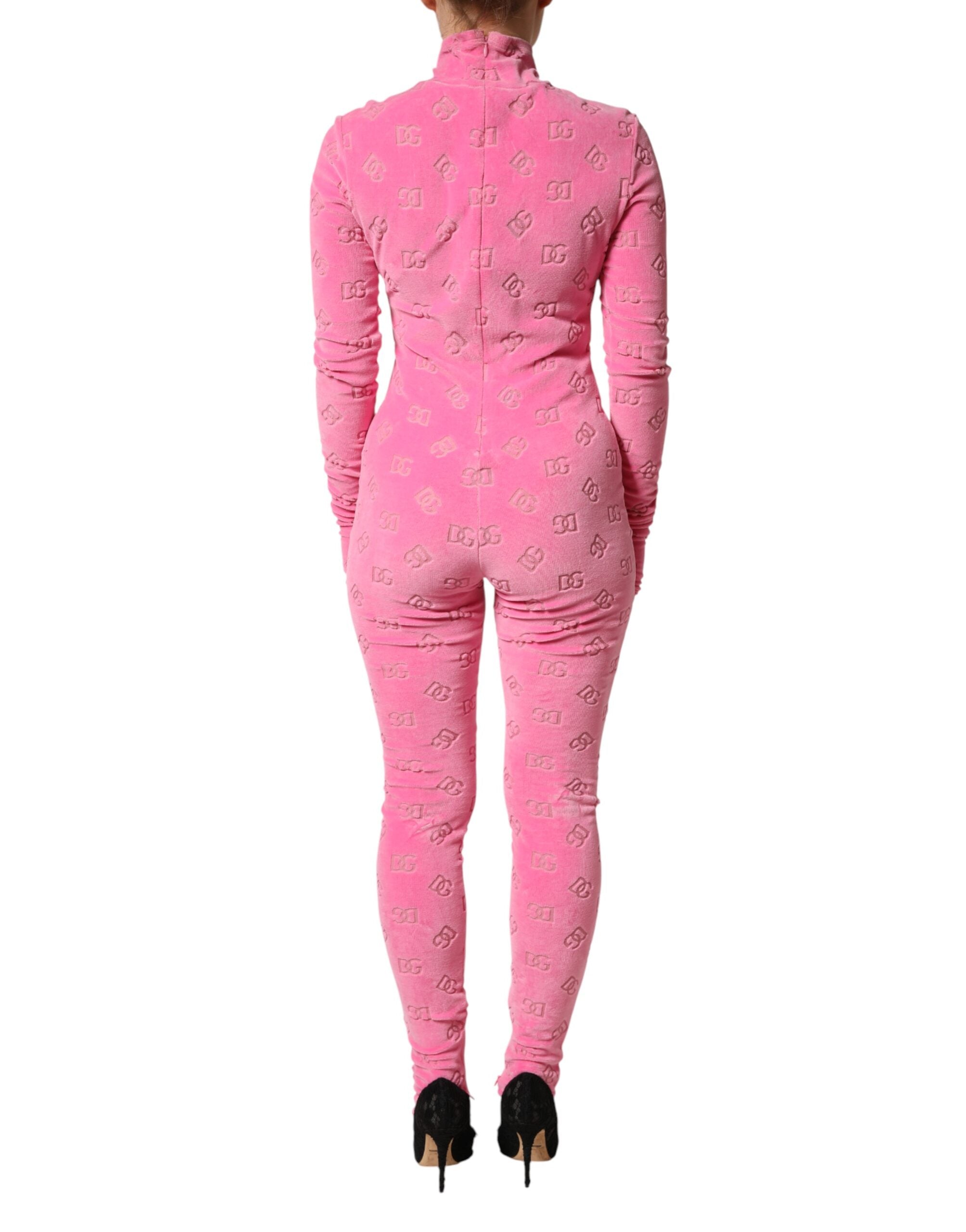 Dolce & Gabbana - Pink Logo Monogram Long Sleeve Jumpsuit  Dress