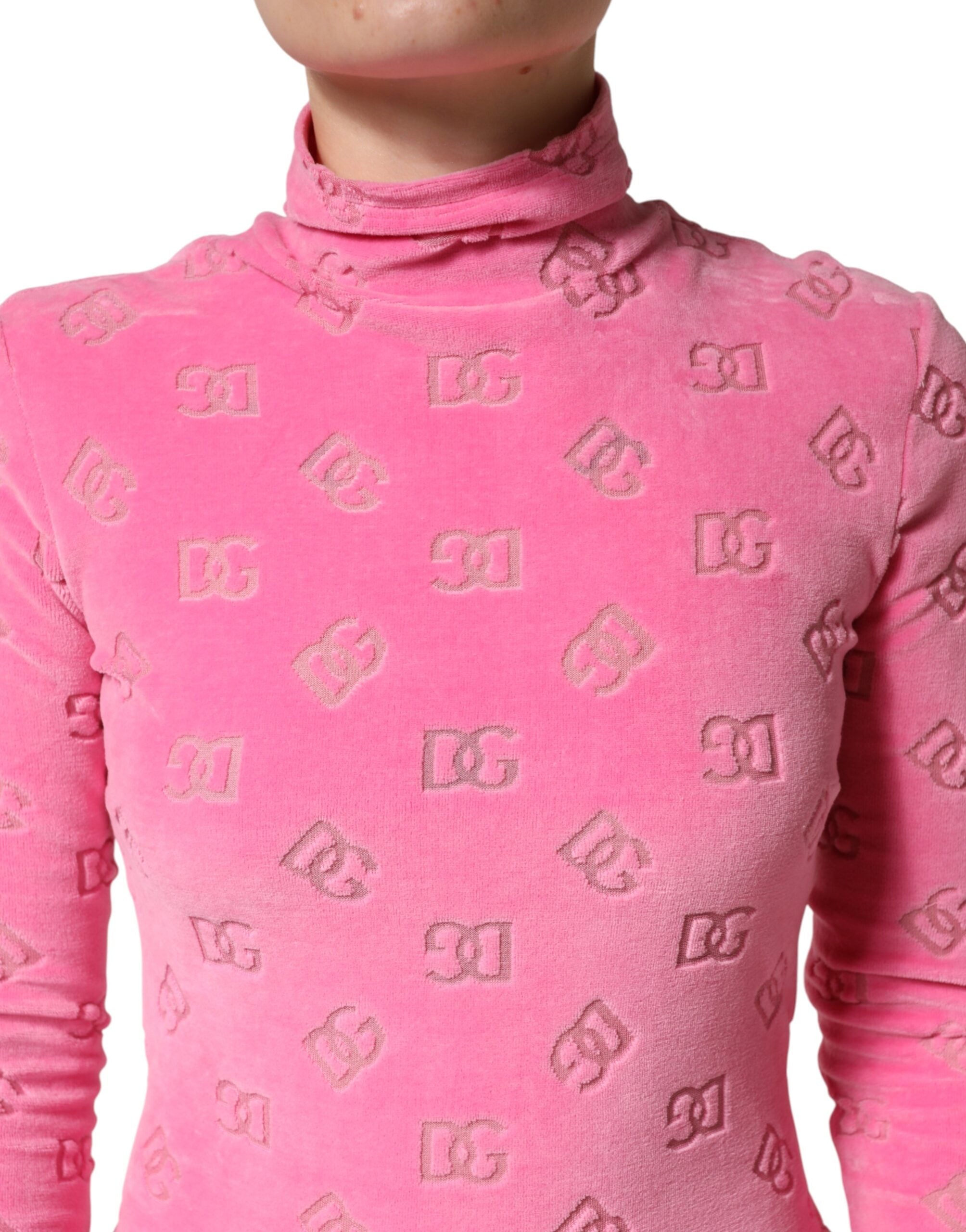 Dolce & Gabbana - Pink Logo Monogram Long Sleeve Jumpsuit  Dress