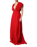 Dolce & Gabbana - Red Viscose Plunging Neckline Long Maxi Dress