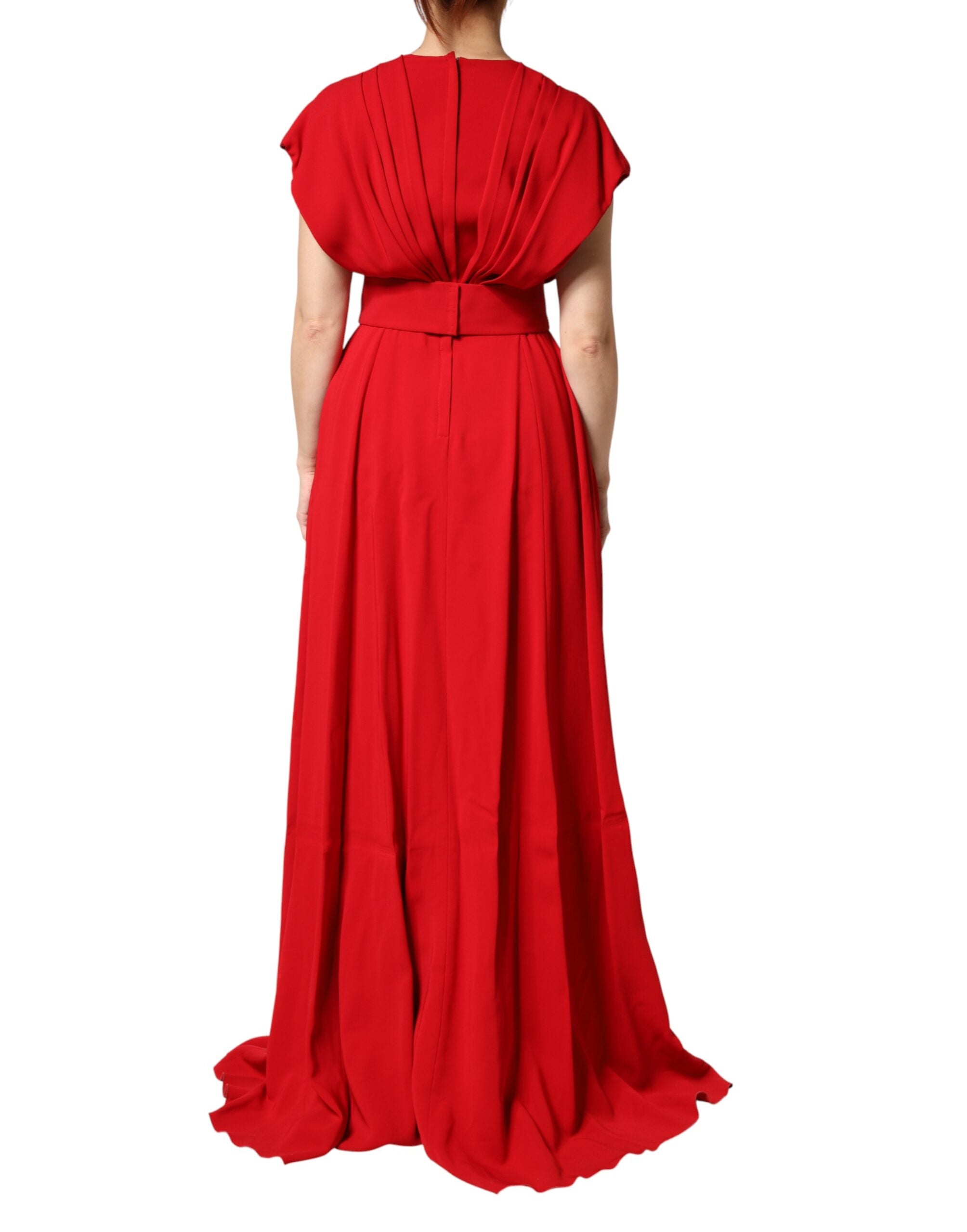 Dolce & Gabbana - Red Viscose Plunging Neckline Long Maxi Dress