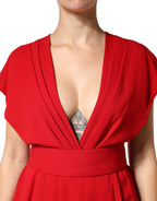 Dolce & Gabbana - Red Viscose Plunging Neckline Long Maxi Dress