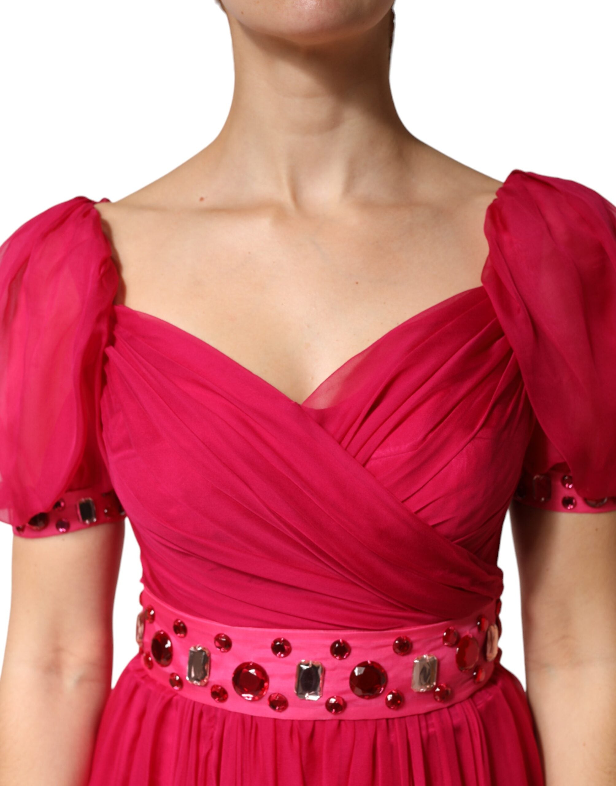 Dolce & Gabbana - Pink Silk Embellished A-line Midi Dress