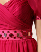 Dolce & Gabbana - Pink Silk Embellished A-line Midi Dress