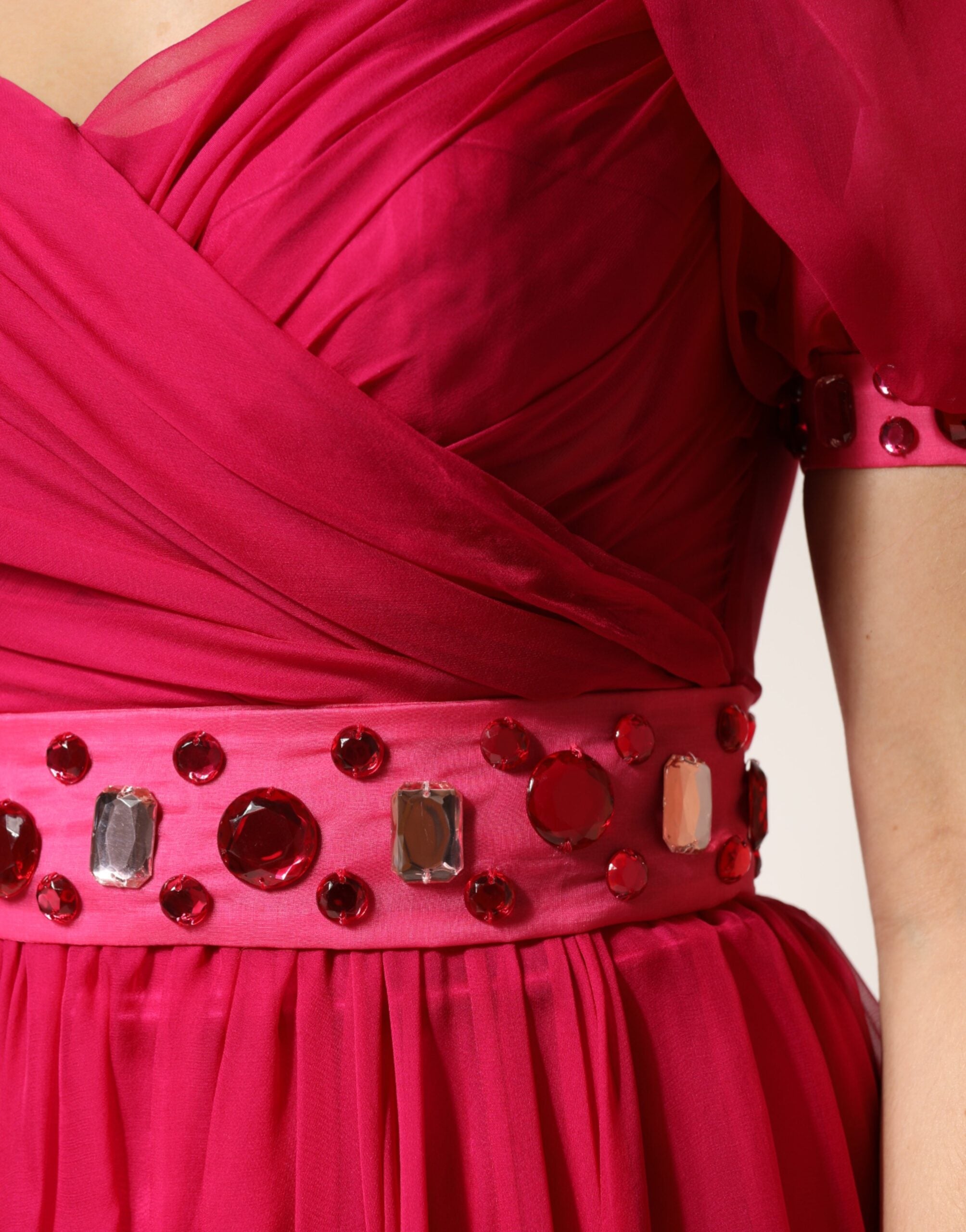 Dolce & Gabbana - Pink Silk Embellished A-line Midi Dress