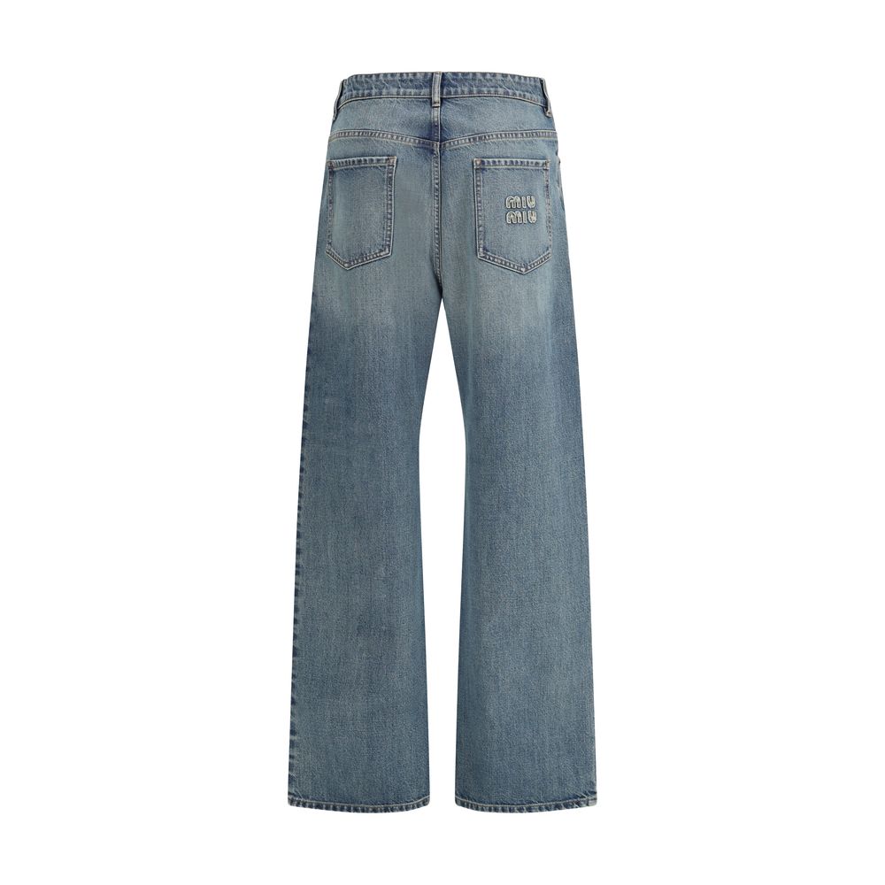 Miu Miu - Blue Cotton Straight-Leg Jeans