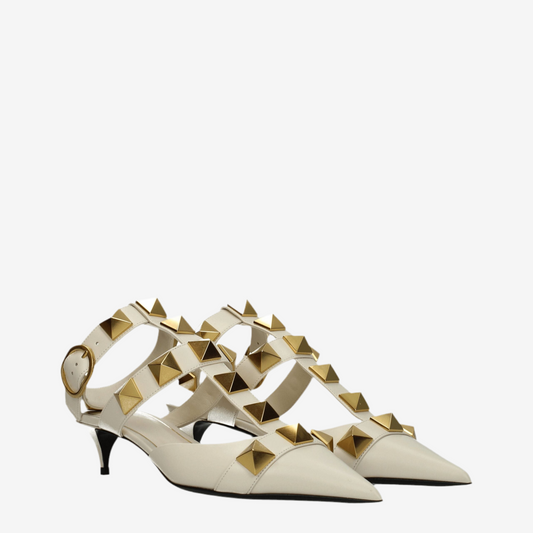 Valentino Garavani – Beige Leather Pointed-Toe Sandals