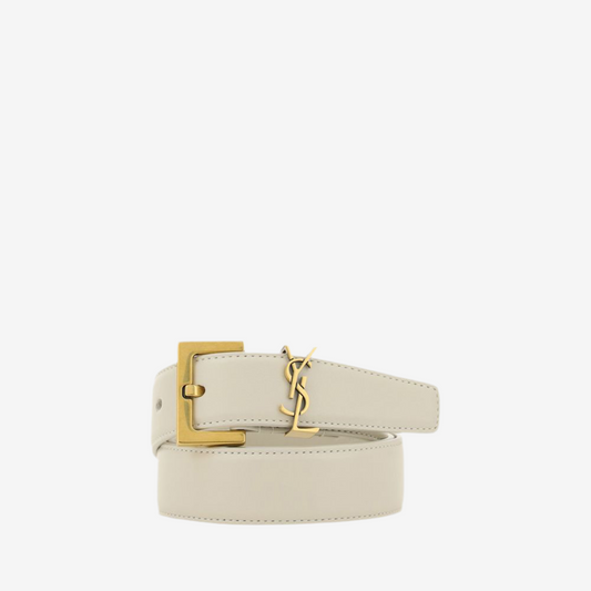 Saint Laurent – Calfskin Leather Belt with Logo Plaque