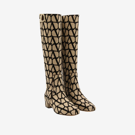Valentino Garavani – Canvas Logo Knee-High Boots